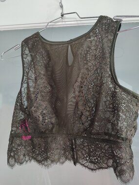 Olive Green Lace Crop Top - Size M - Great for Layering Under Blazers